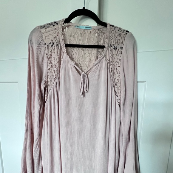 Flowy Mauve Blush Pink Long Sleeve Bell Sleeve Dress - Picture 2 of 13